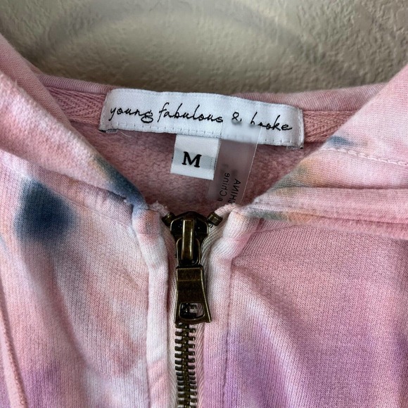 Young Fabulous & Broke Womens Full Zip Hoodie Drawstring Medium Pink Tie‎ Dye - Picture 7 of 12